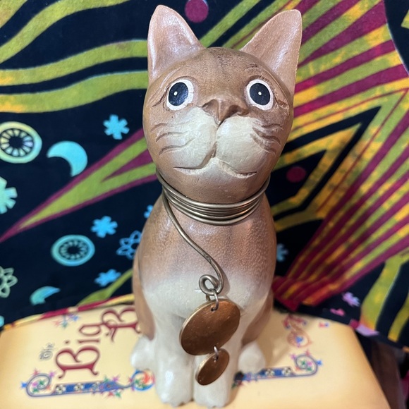 Vintage Other - Made in Thailand Folk Art Style Wooden 8 1/2” Cat Feline Figurine